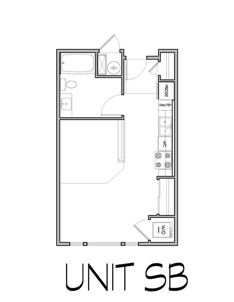 Floor plan for studio, 1 bath, 499 sqft